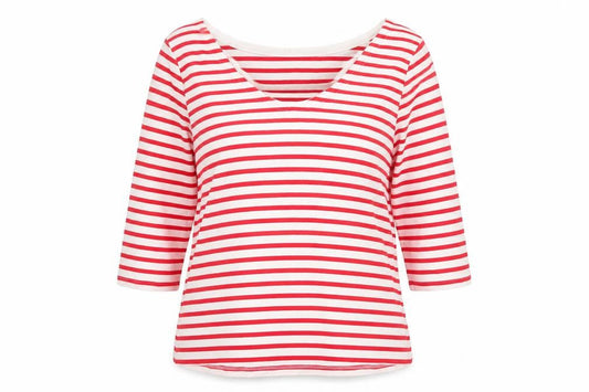 Preworn Womens Red Striped Cotton Basic Blouse Size 2XL Boat Neck