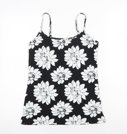 NEXT Womens Black Floral Nylon Camisole Tank Size 10 Scoop Neck