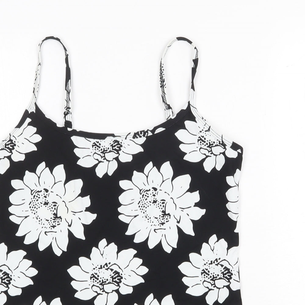 NEXT Womens Black Floral Nylon Camisole Tank Size 10 Scoop Neck