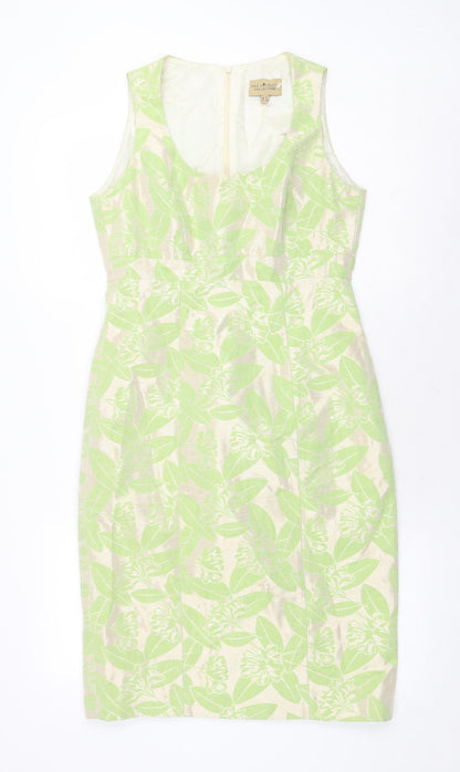 Paul Costelloe Womens Green Floral Polyester A-Line Size 10 Round Neck Zip