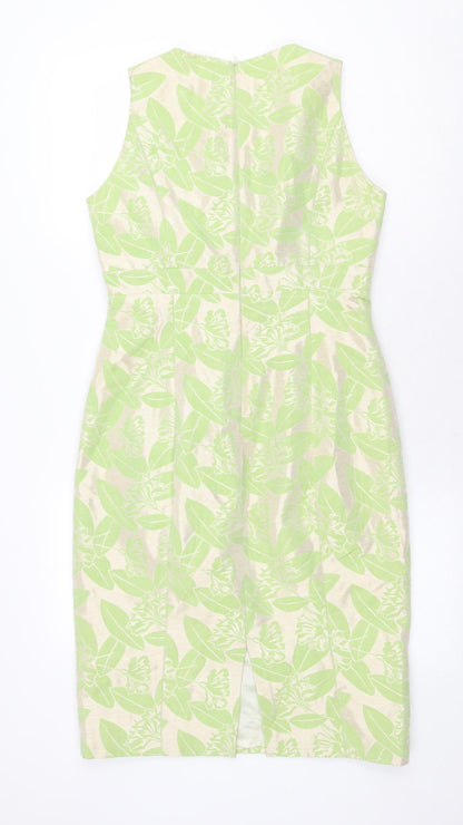 Paul Costelloe Womens Green Floral Polyester A-Line Size 10 Round Neck Zip