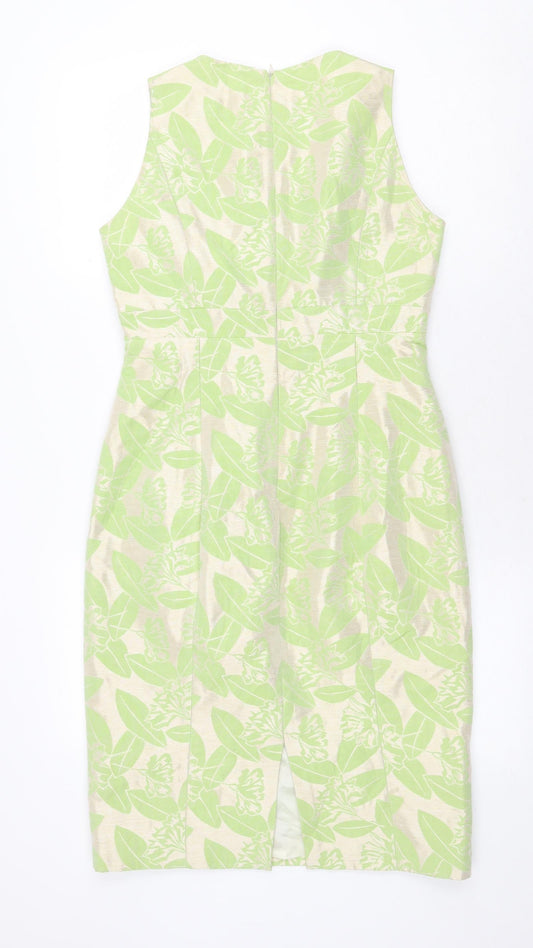 Paul Costelloe Womens Green Floral Polyester A-Line Size 10 Round Neck Zip