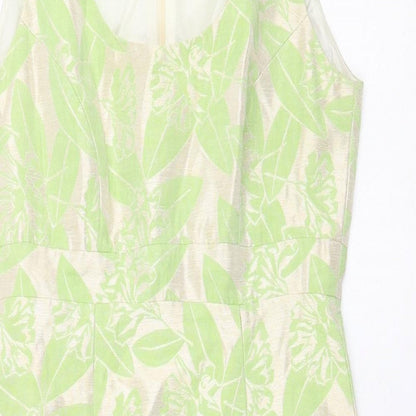 Paul Costelloe Womens Green Floral Polyester A-Line Size 10 Round Neck Zip