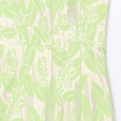 Paul Costelloe Womens Green Floral Polyester A-Line Size 10 Round Neck Zip