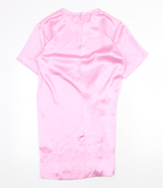 Zara Womens Pink Polyester T-Shirt Dress Size S Round Neck Zip