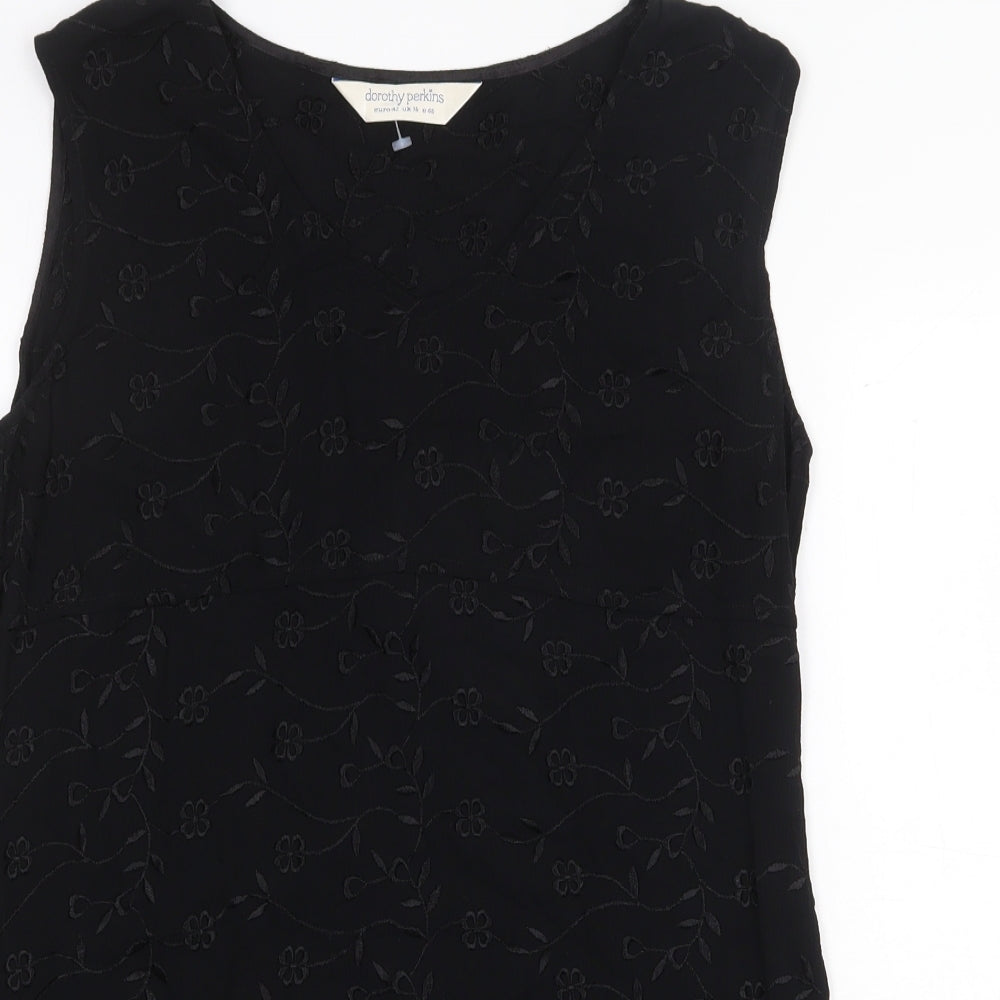 Dorothy Perkins Womens Black Floral Viscose Trapeze & Swing Size 16 Round Neck Pullover