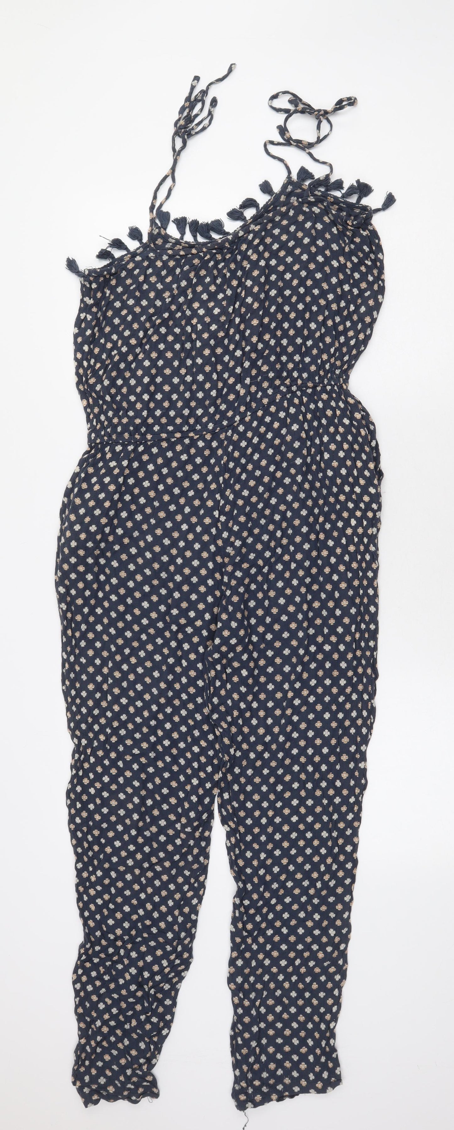 Mango Womens Blue Geometric Cotton Jumpsuit One-Piece Size S Pullover