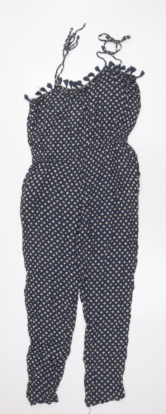 Mango Womens Blue Geometric Cotton Jumpsuit One-Piece Size S Pullover