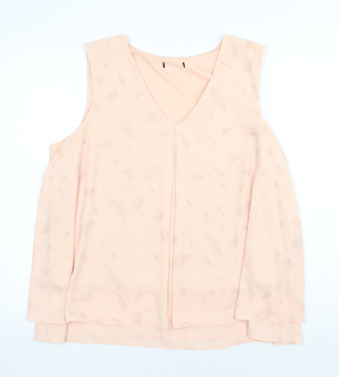 M&Co Womens Pink Geometric Polyester Basic Tank Size 16 V-Neck - Feather Print