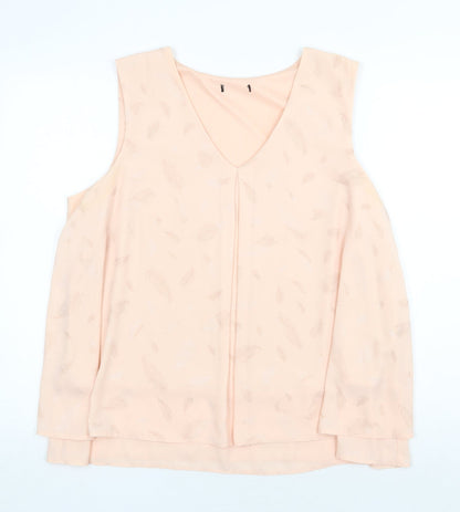 M&Co Womens Pink Geometric Polyester Basic Tank Size 16 V-Neck - Feather Print