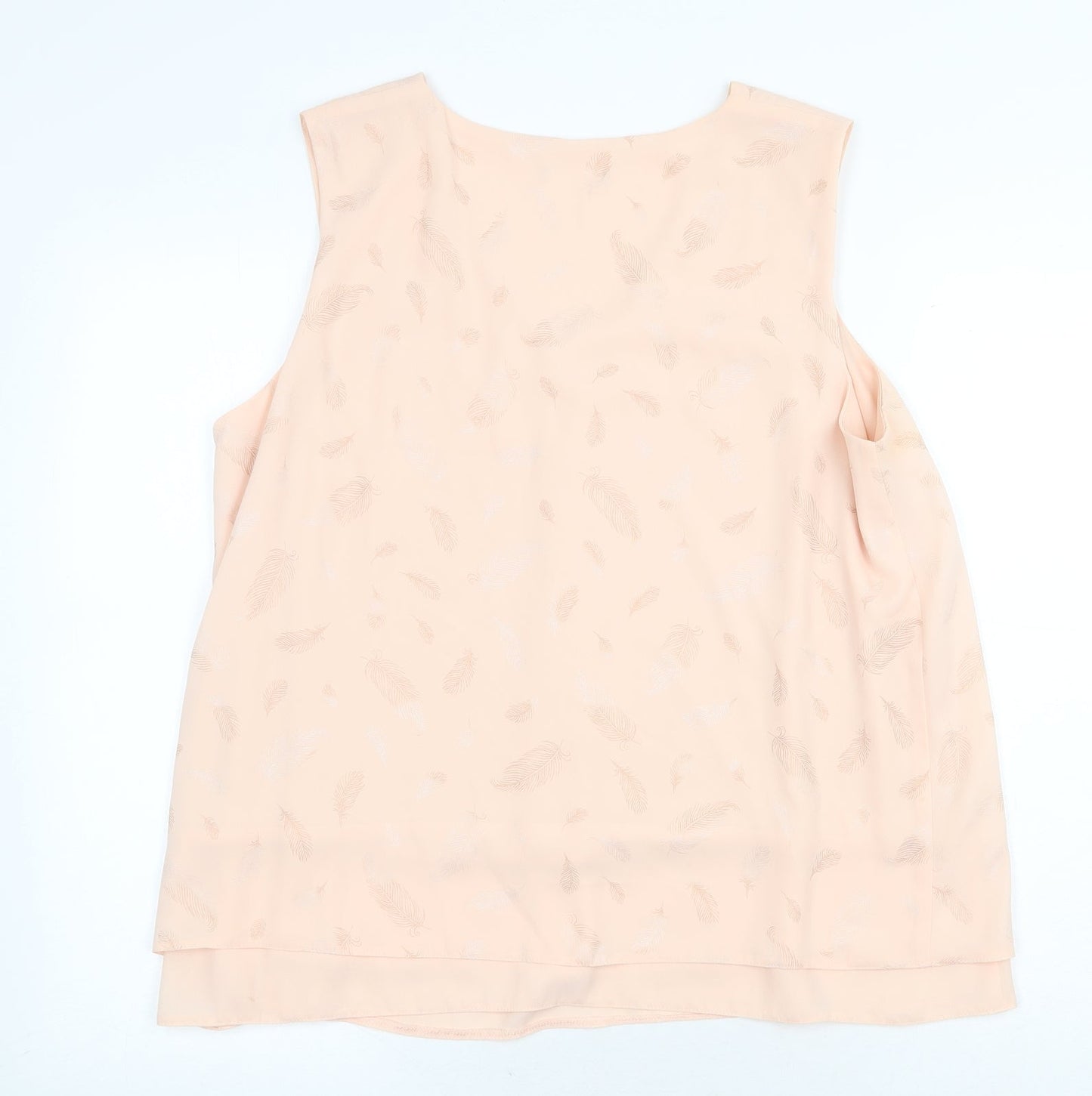 M&Co Womens Pink Geometric Polyester Basic Tank Size 16 V-Neck - Feather Print