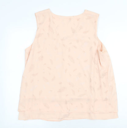 M&Co Womens Pink Geometric Polyester Basic Tank Size 16 V-Neck - Feather Print