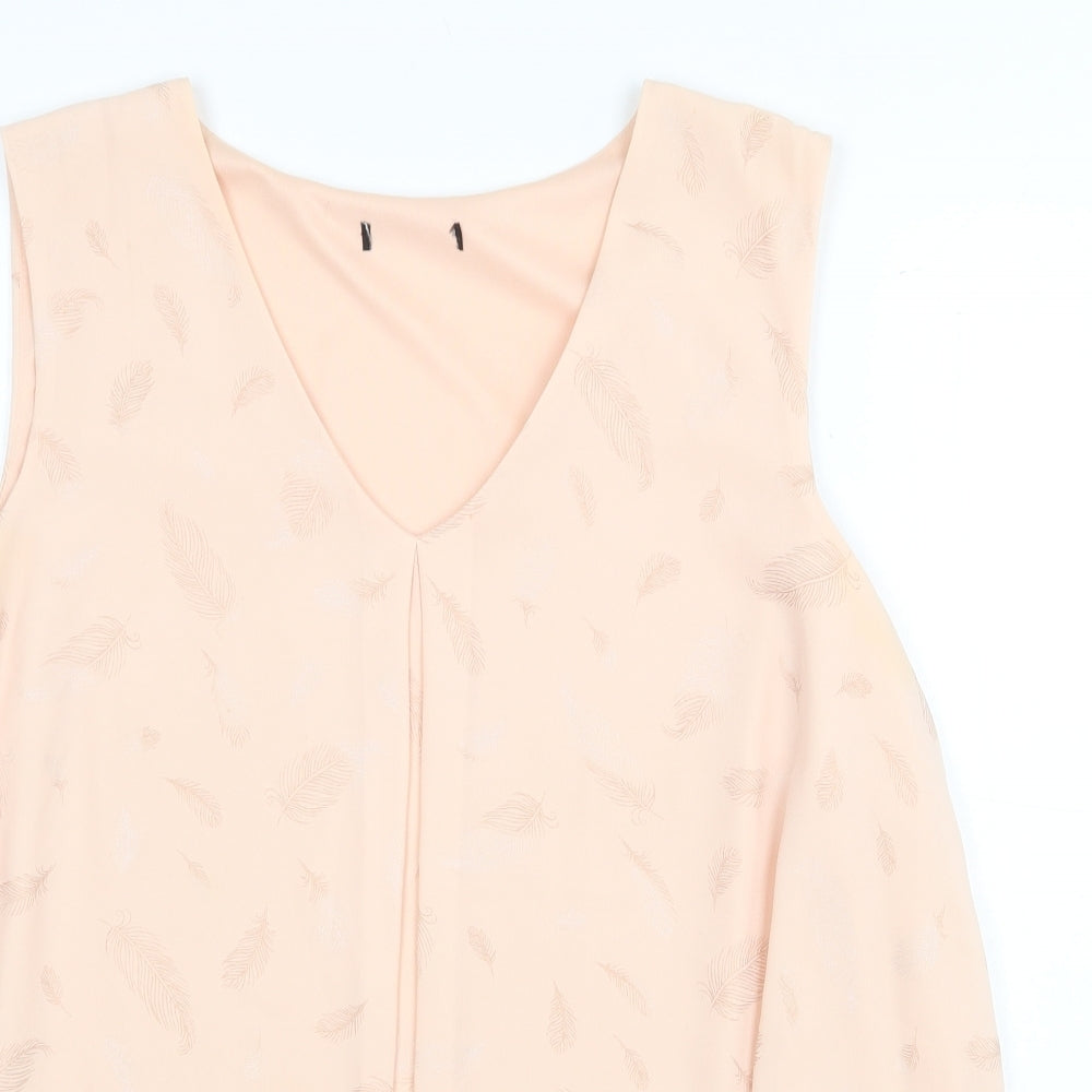 M&Co Womens Pink Geometric Polyester Basic Tank Size 16 V-Neck - Feather Print