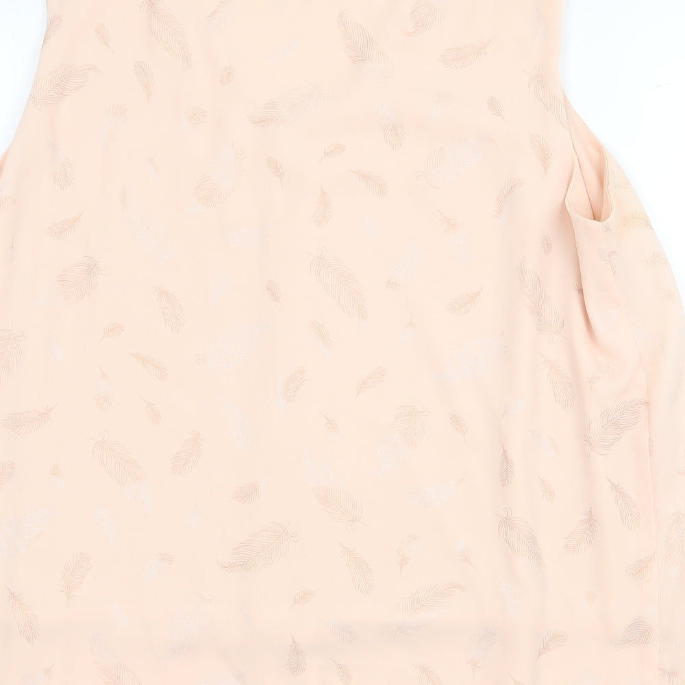 M&Co Womens Pink Geometric Polyester Basic Tank Size 16 V-Neck - Feather Print