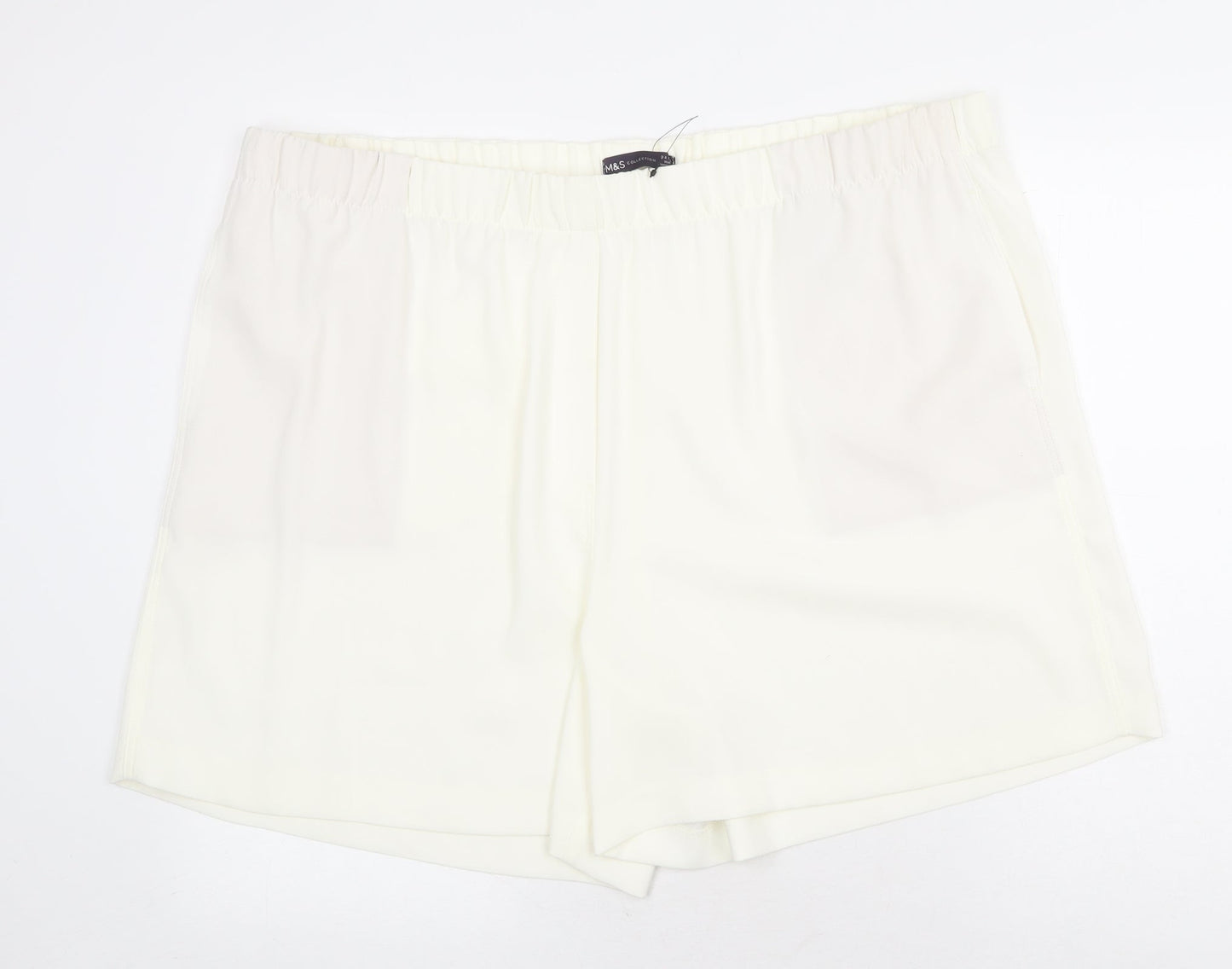 Marks and Spencer Womens White Polyester Basic Shorts Size 24 Regular Pull On