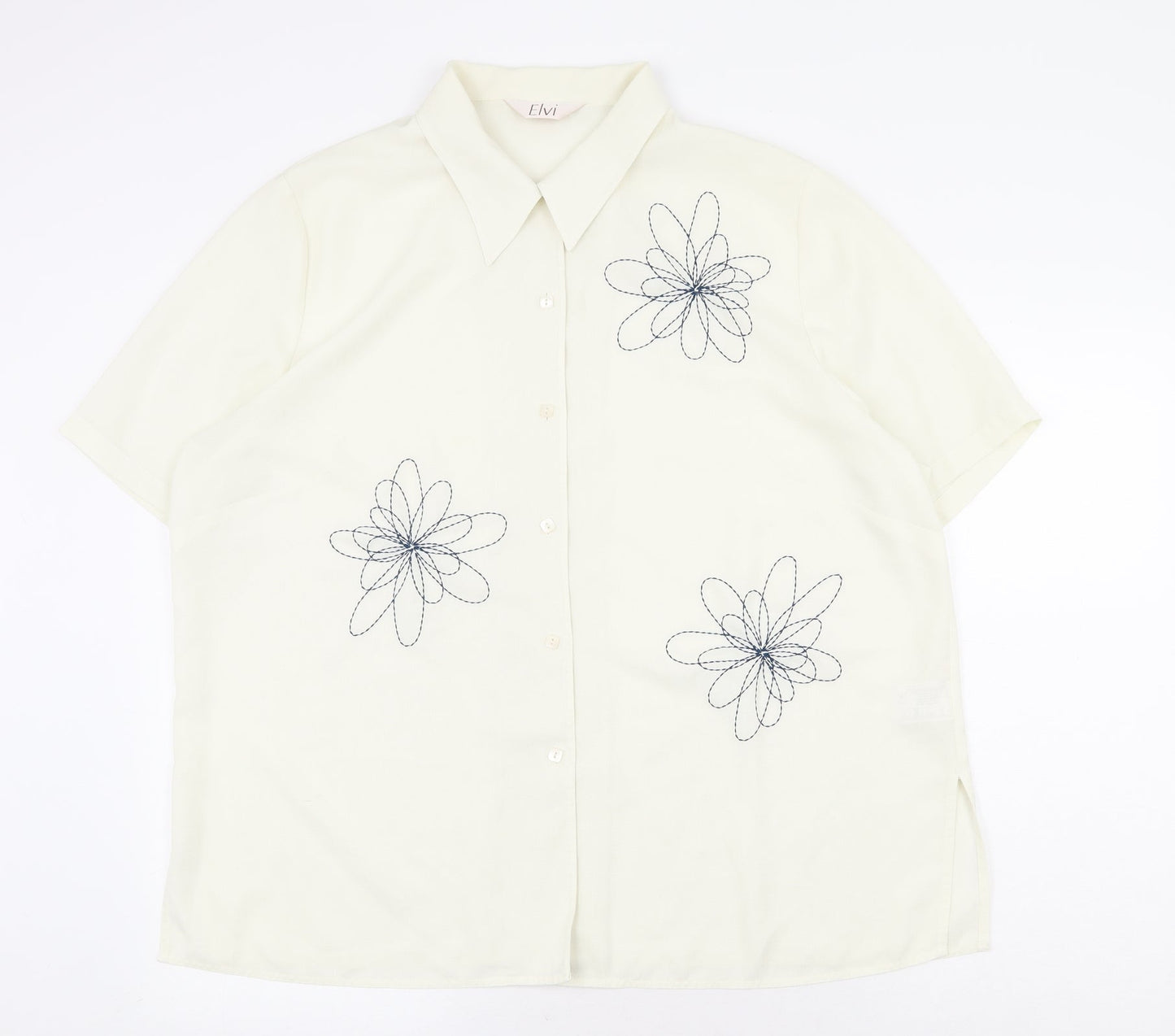 ELVI Womens Ivory Polyester Basic Button-Up Size 20 V-Neck