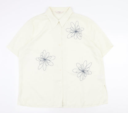 ELVI Womens Ivory Polyester Basic Button-Up Size 20 V-Neck