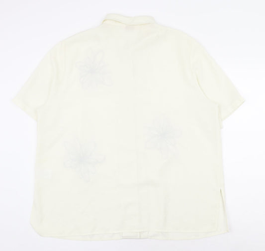 ELVI Womens Ivory Polyester Basic Button-Up Size 20 V-Neck