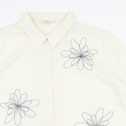 ELVI Womens Ivory Polyester Basic Button-Up Size 20 V-Neck