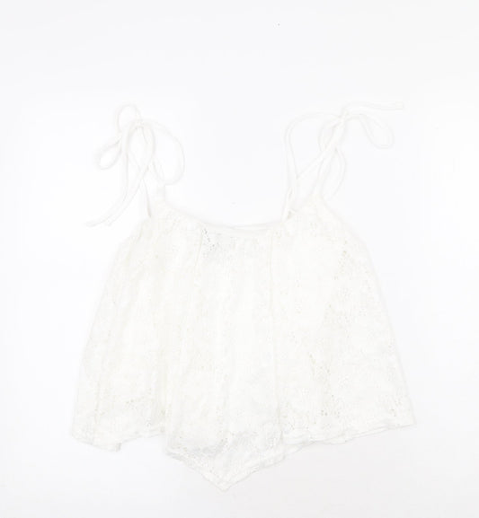 New Look Womens White Nylon Cropped Tank Size 10 Round Neck