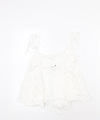 New Look Womens White Nylon Cropped Tank Size 10 Round Neck