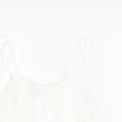 New Look Womens White Nylon Cropped Tank Size 10 Round Neck