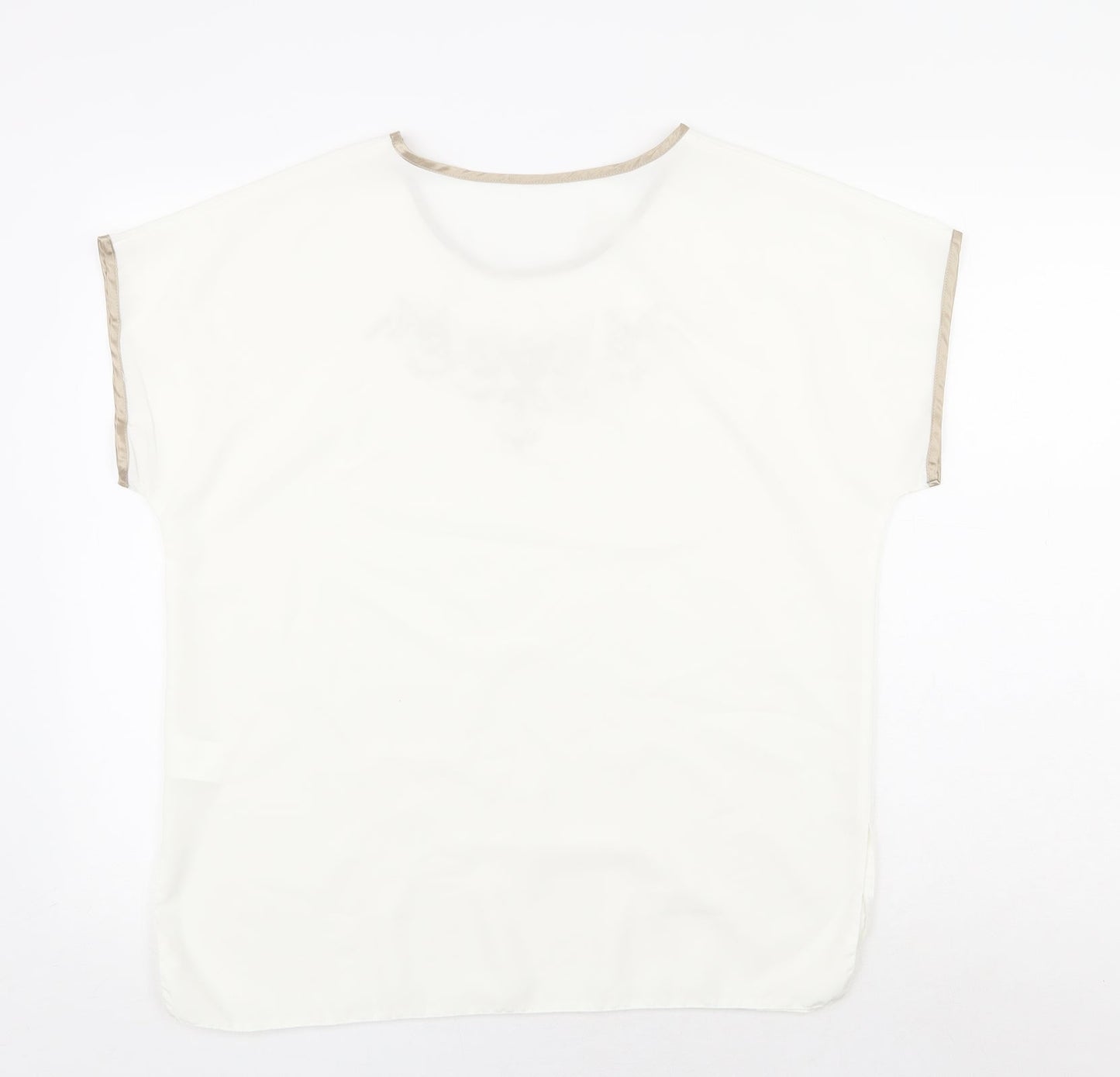 Preworn Womens White Polyester Basic T-Shirt Size 14 Round Neck