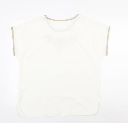 Preworn Womens White Polyester Basic T-Shirt Size 14 Round Neck