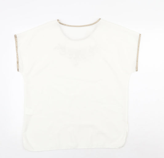 Preworn Womens White Polyester Basic T-Shirt Size 14 Round Neck
