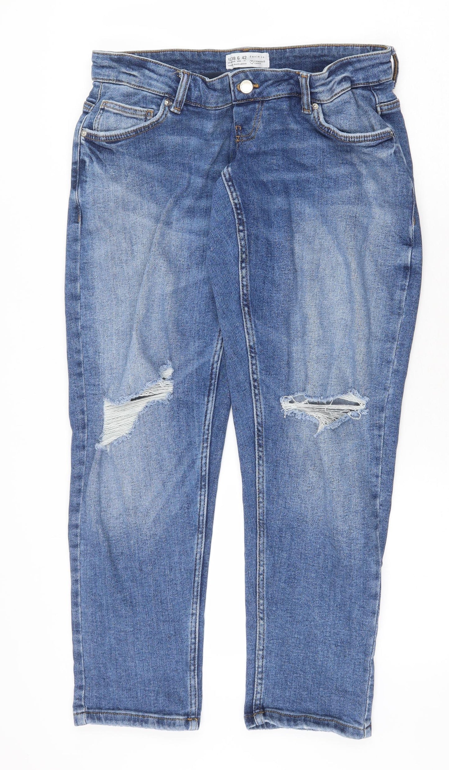 Denim & Co. Womens Blue Cotton Straight Jeans Size 10 Regular Zip