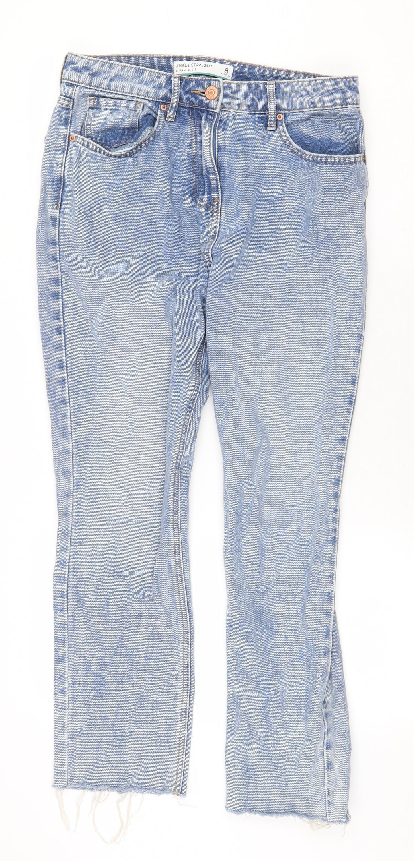 NEXT Womens Blue Cotton Straight Jeans Size 8 Regular Zip