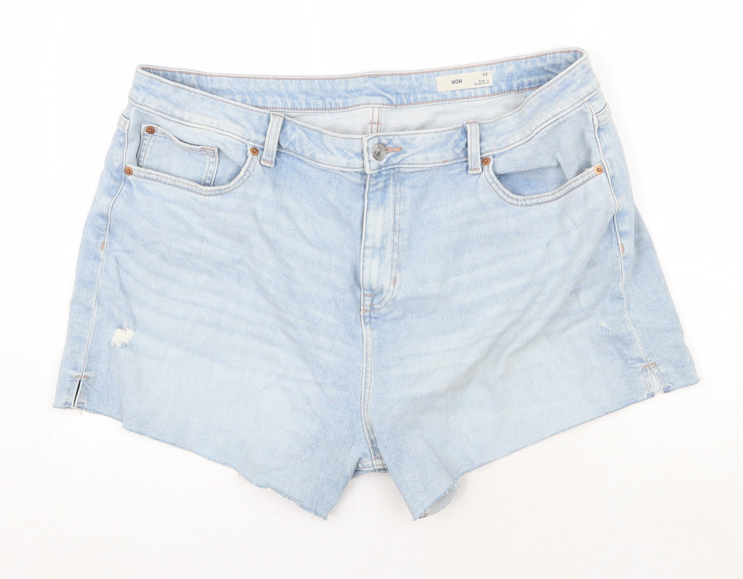 Marks and Spencer Womens Blue Cotton Cut-Off Shorts Size 22 Regular Zip - Distressed