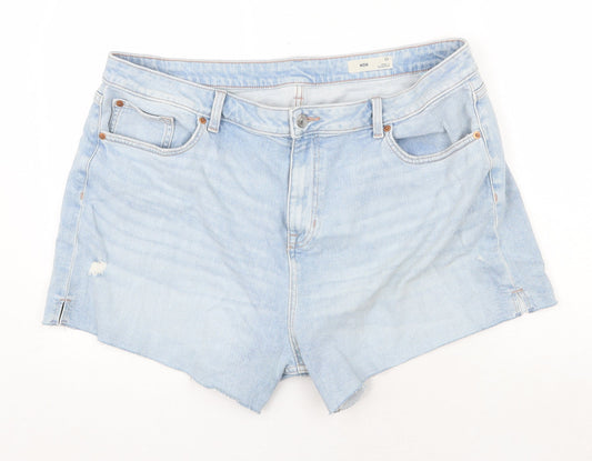 Marks and Spencer Womens Blue Cotton Cut-Off Shorts Size 22 Regular Zip - Distressed
