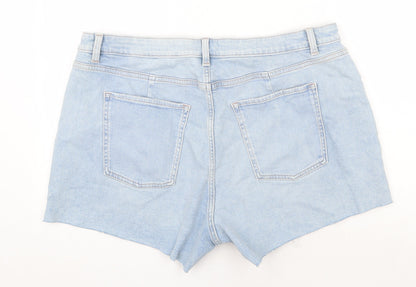 Marks and Spencer Womens Blue Cotton Cut-Off Shorts Size 22 Regular Zip - Distressed