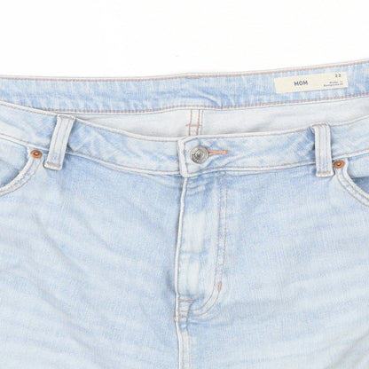 Marks and Spencer Womens Blue Cotton Cut-Off Shorts Size 22 Regular Zip - Distressed