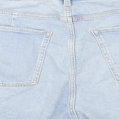Marks and Spencer Womens Blue Cotton Cut-Off Shorts Size 22 Regular Zip - Distressed