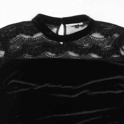 JUNAROSE Womens Black Striped Polyester Basic Blouse Size M Round Neck - Mesh Lace Sleeve