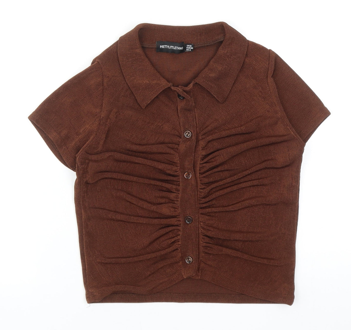 Womens UK Size 8 PRETTYLITTLETHING Brown Cropped Button-Up