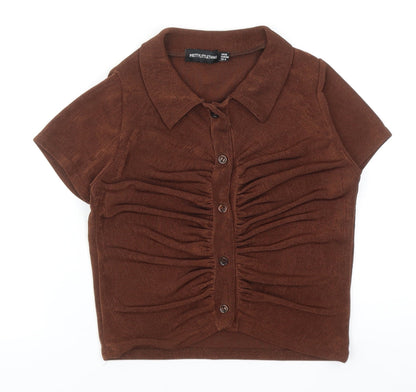Womens UK Size 8 PRETTYLITTLETHING Brown Cropped Button-Up