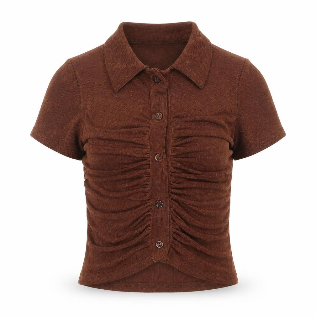 Womens UK Size 8 PRETTYLITTLETHING Brown Cropped Button-Up