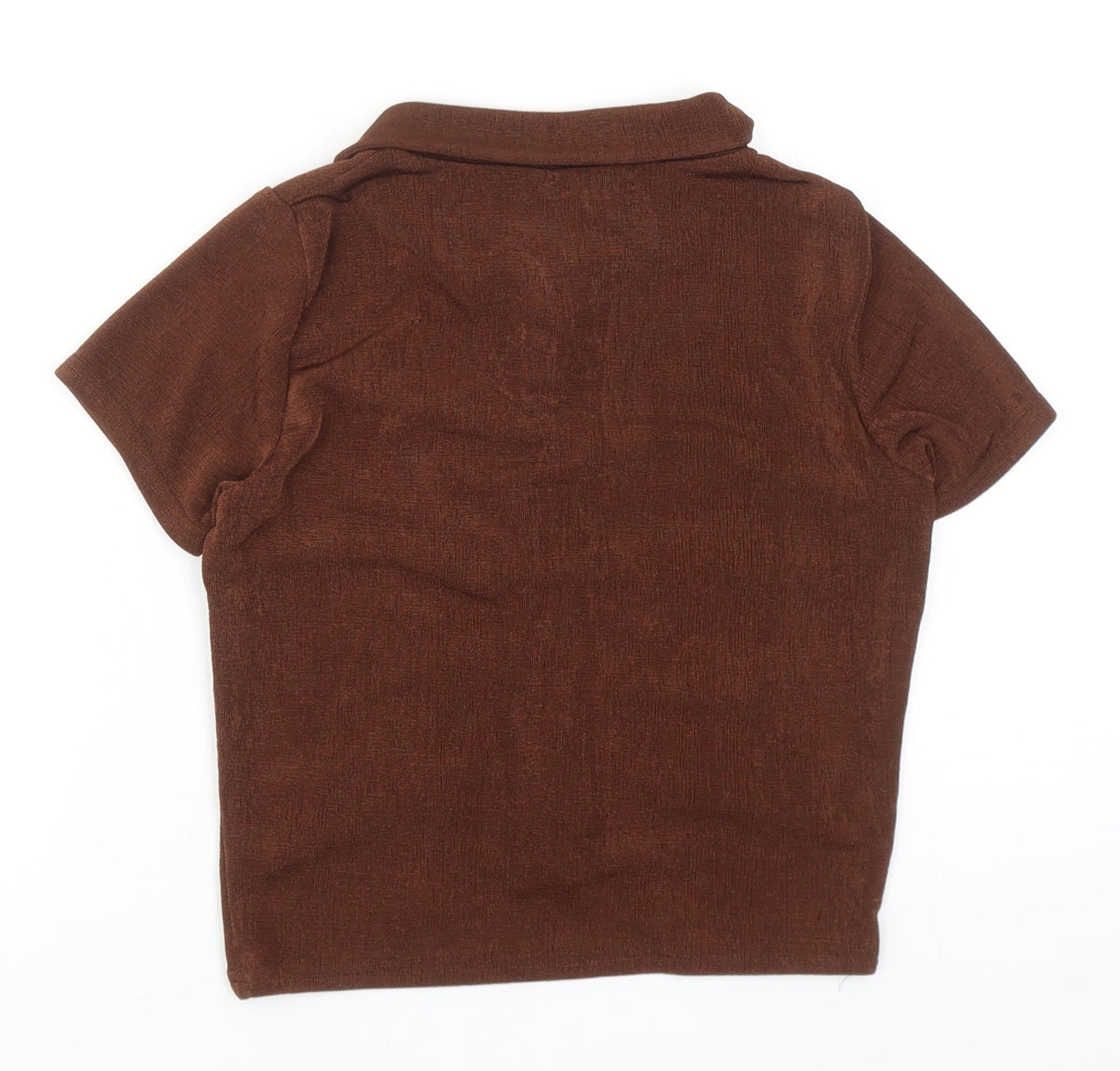 Womens UK Size 8 PRETTYLITTLETHING Brown Cropped Button-Up