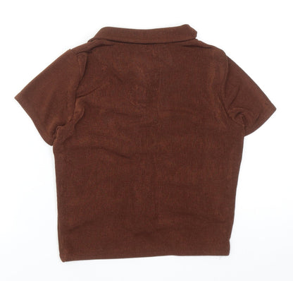 Womens UK Size 8 PRETTYLITTLETHING Brown Cropped Button-Up
