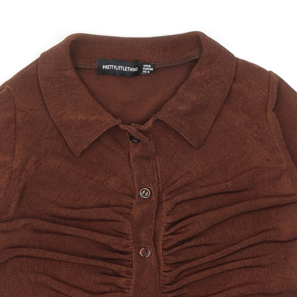 Womens UK Size 8 PRETTYLITTLETHING Brown Cropped Button-Up