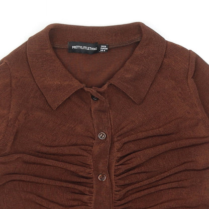 Womens UK Size 8 PRETTYLITTLETHING Brown Cropped Button-Up