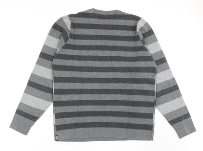 Blue Harbour Mens Grey Round Neck Striped Cotton Pullover Jumper Size S Long Sleeve