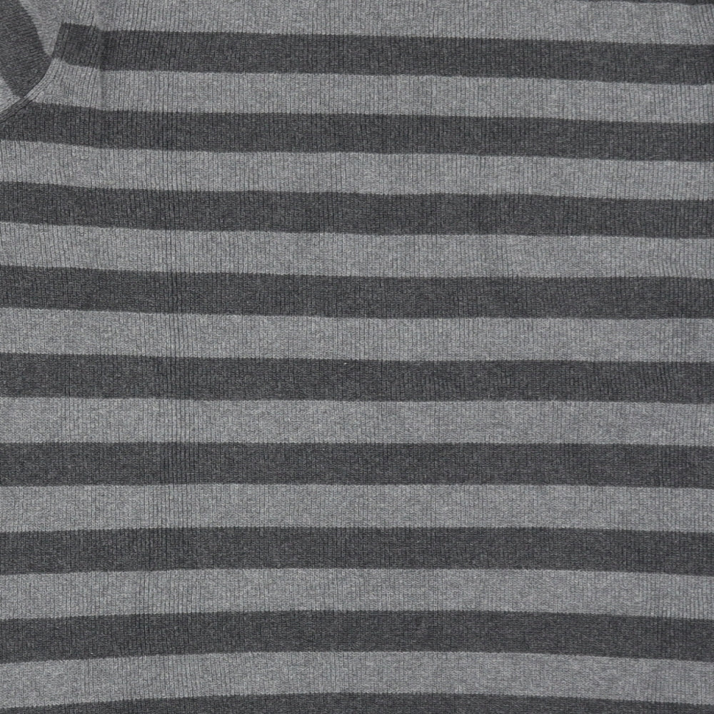Blue Harbour Mens Grey Round Neck Striped Cotton Pullover Jumper Size S Long Sleeve