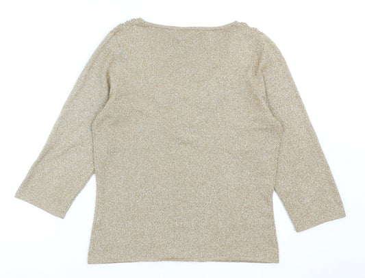 Alex & Co Womens Gold V-Neck Viscose Pullover Jumper Size 8