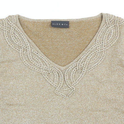 Alex & Co Womens Gold V-Neck Viscose Pullover Jumper Size 8