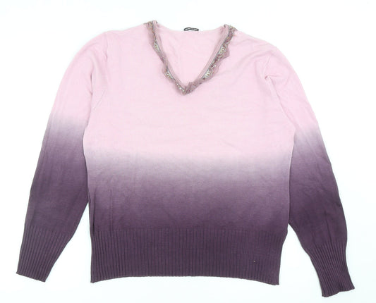 Gerry Weber Womens Purple V-Neck Viscose Pullover Jumper Size 14