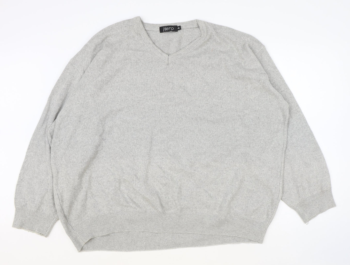 HERO Womens Grey V-Neck Cotton Pullover Jumper Size 3XL